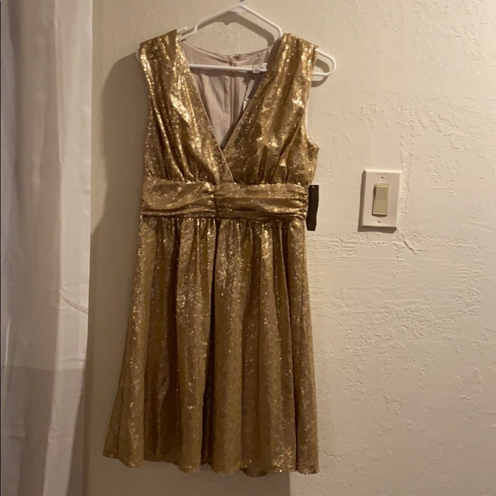 Dust gold sequence dress. Eva Mendez Collection